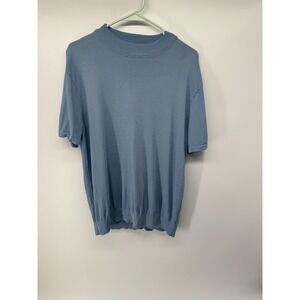 Paul Jones Sweater Mens Large Blue Short Sleeve Mock Neck Knit Pullover Top